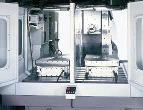 machine MB-1500 Twin yotary tables, loading/unloading another workpiece is possible while spindle is working.