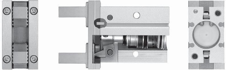 Integral linear guide used for high Linear guide slippage prevention Guide slippage is prevented by two positioning dowel pins. Repeatability: ±.