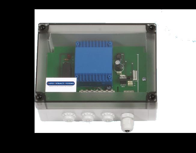 Dimensions 180x130x77 mm Enclosure class IP 54 Primary side 230 VAC econdary side 230 VAC (Max 10A) www.autoextract.co.uk 200/24 CONTROL UNIT The 200/24 is used for automatic control of damper motor A 24 and/or a fan.