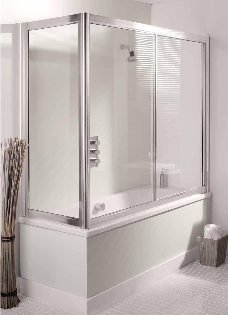 SUPREME OVERBATH SLIDER AND END PANEL 4mm toughened glass overbath slider and end panel 60mm adjustment for easy fitting Easy installation OVERBATH SLIDER Width Door Entry 1700mm 735 1646-1706 1480