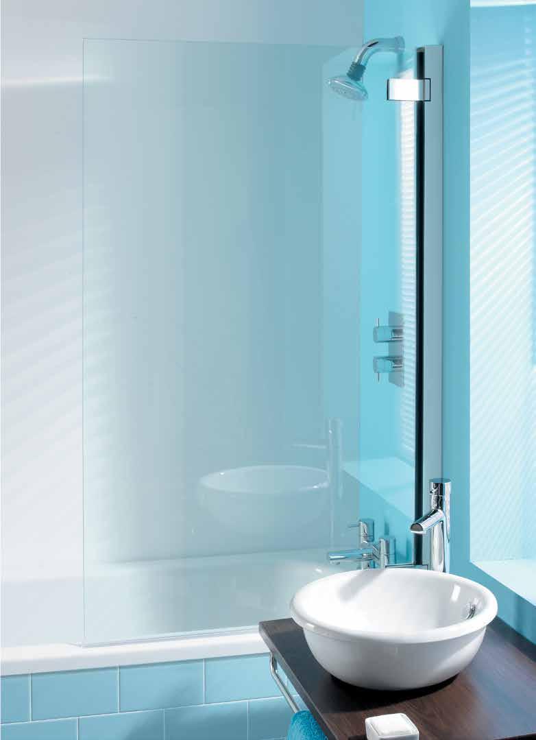 CLASSIC HINGED BATH SCREEN Clear as standard 8mm toughened glass hinged bath screen 30mm adjustment for easy fitting Frameless hinged bath screen Outward opening only HINGED BATH SCREEN