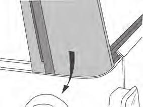 Pull up on the lever and then down and out to release the hook from the slot in the windshield frame.