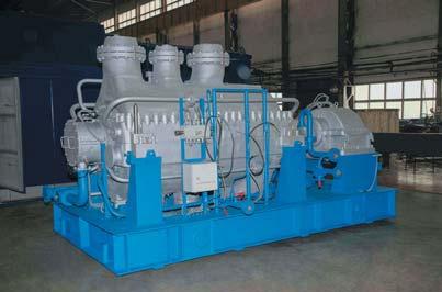 axially split centrifugal compressor 5GC1-387/12 Capacity: 387 m 3 /min Technical data Suction pressure: 1 bar Discharge pressure: 12 bar Drive power: 4,000 kw