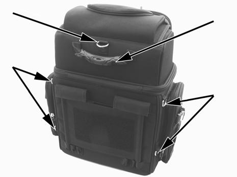 MAIN STORAGE COMPARTMENT (continued): The main compartment of your bag can hold a variety of items, including a open-face style helmet.