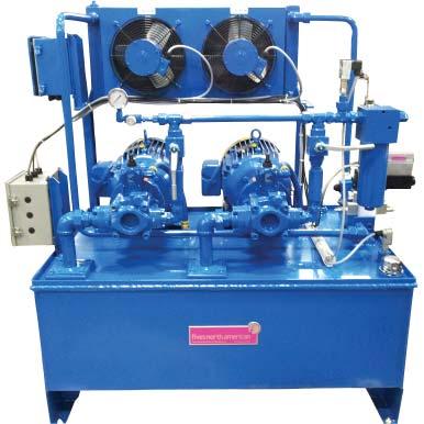 displacement and variable volume pumps are available Prewired junction box with 24 VDC power supply Pressure line fi lter with mechanical dirt indicator and 10 micron fi lter Carbon steel reservoirs