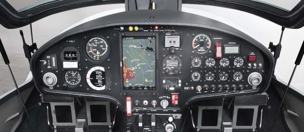 The panel size is optimized for generous allround visibility in a comfortable side-by-side cockpit. Nothing distracts from the fascination of flying and the great feeling of mastering natural forces.