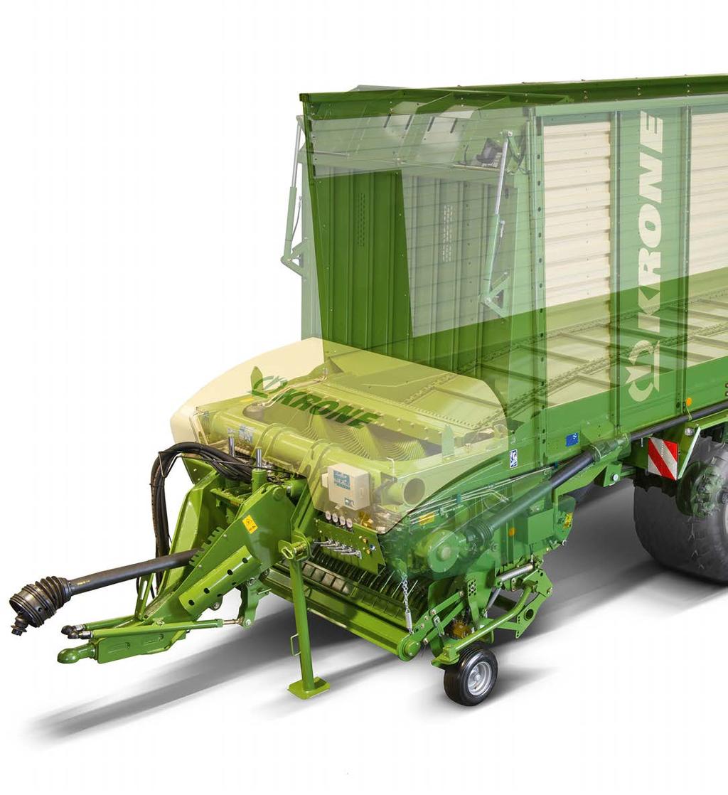KRONE ZX Self-loading or harvester loaded forage wagons Hydraulic hinged front flap Camless EasyFlow pick-up Massive cut-and-feed rotor with wide Hardox plated tines Central knife selection system
