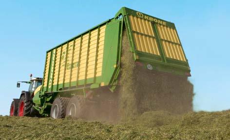 These forage wagons serve two purposes equally well, either running alongside or behind the forage harvester or loading crops by themselves using their pick-up