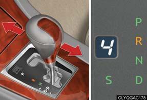 To upshift: shift the shift lever toward "+". To downshift: shift the shift lever toward "-".