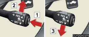 the ON-OFF button. Accelerate or decelerate to the desired speed, and then push the lever down.