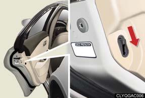 7, 8) Rear door child-protector lock Setting the switch to the LOCK position