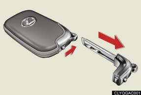 The mechanical key is stored inside the electronic key. To extract the key, release the latch and pull.
