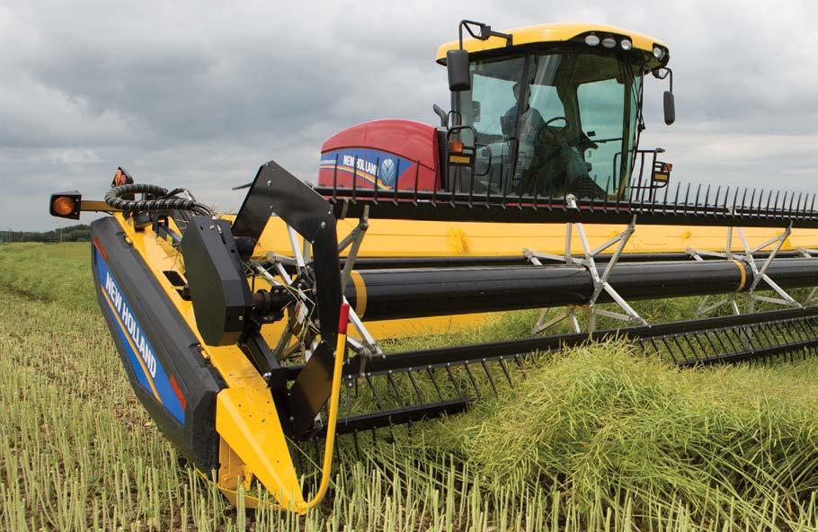 The New Holland Prairie Special is a Speedrower SP Windrower customized for high-capacity swathing of grains, oilseed, and pulse crops.