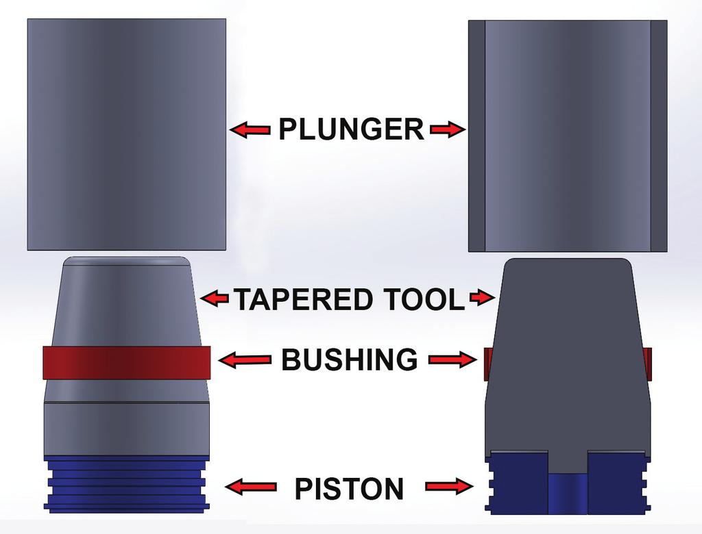 The seal head can then be partially stretched over the taper, removed, and more easily slid over the edge of the piston.