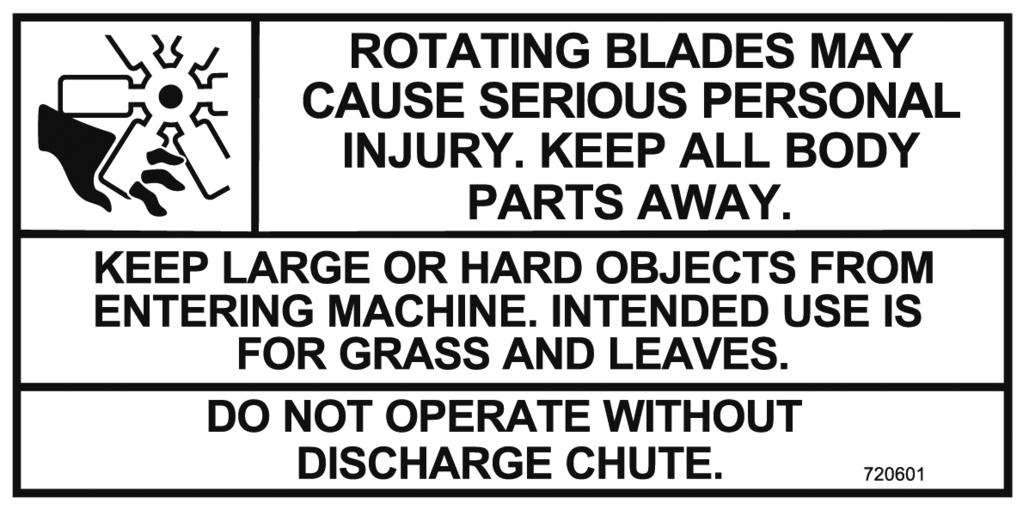 - Decals regarding safety and/or unit operations have been placed on parts of the machine. Adhere to the warnings and instructions depicted in these decals. Replace any missing or damaged labels.