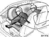SB13045 In the following cases, contact your Toyota dealer as soon as possible: The front part of the vehicle (shaded in the illustration) was involved in an accident that was not severe enough to