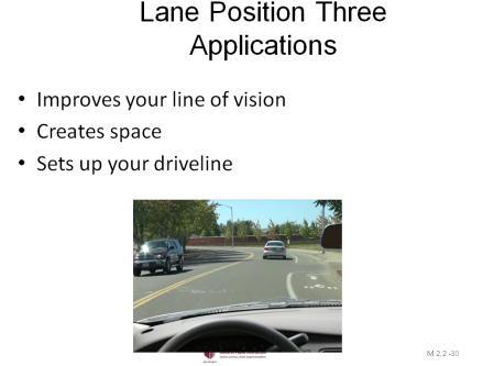 Slide 29 Lane Position Three Applications Improves your line vision around a left hand curve.