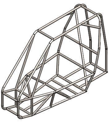 Figure 14: Isometric View of the Final Frame Design. The material choices and dimensions changed from 1018 steel to 4130 chromoly steel due to it having a higher yielding strength.