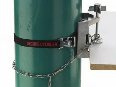 Cylinder Bench Clamps CLAMPS GAS CYLINDER SUPPORTS Rugged cast aluminum clamps safely secure gas cylinders to benches, tables or other flat surfaces up to.5" (64mm) thick.