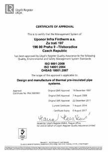 Uponor Infra Fintherm has been approved by loyd s Register Quality Assurance to the following Quality, Environmental and Safety Management System