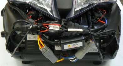 18. Remve Air Intake Screens frm air bx. 19. Re-install headlamp t air bx carefully aligning the wires as shwn. Cnnect the SledLites.