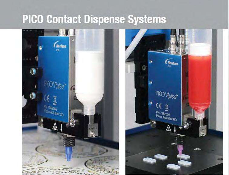 PICO PµJse Contact Valve For use with: Adhesives Conductive Epoxies Food Colors Greases Underfills UV-cure Adhesives Apply precise micro-deposits and control surge when dispensing lines and stripes