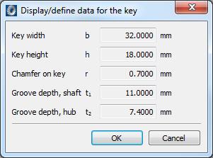 The detailed geometry of the key is determined from the shaft diameter and selected key standard. You can also input your own key dimensions. Figure 7.