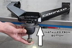 Figure 2: ball joint installation 4. From the hardware package, insert the polyurethane bushings, crush sleeves, and grease fittings into the ends of the Upper control arms.