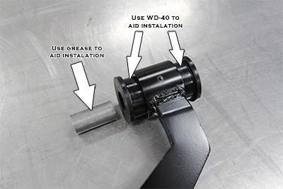 Do not over tighten the grease fitting, tighten until it is snug. See figure 3. Figure 3: bushing and crush sleeve installation 5.