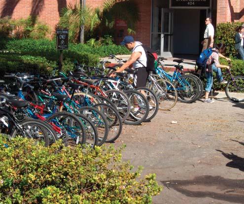 Commuters arrive on campus using a variety of modes, including by car and on foot.