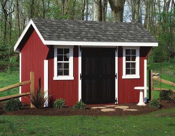 New England Quaker New England Quaker 8' x 12', Red T-111, Charcoal Gray Shingles, White Trim, Black Doors None Page 14 Upgrade your door with
