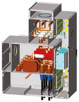 termination compartment (D), one or two pressure relief ducts for the busbar compartments (E) and the low voltage compartment (F).