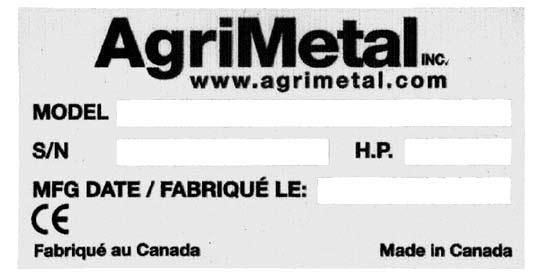 SERIAL NUMBER LOCATION Always give your dealer the serial number of your AgriMetal 3