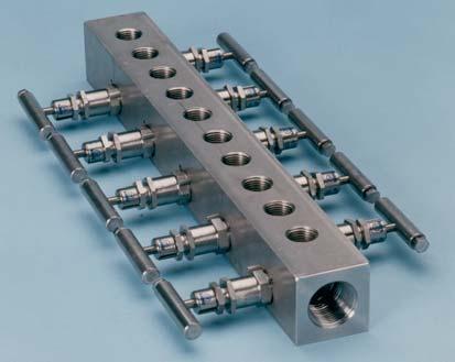 brackets to suit the preferred mounting method. Manifold designs are available to operate up to 10000 p.s.i.g. Ball Valve Type Application To carry and distribute gases and liquid processes from a wall or pipe mounting.