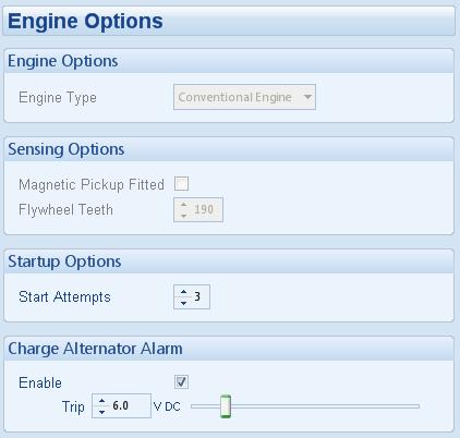 4.8 ENGINE The engine page is subdivided into smaller sections. Select the required section with the mouse. 4.8.1 ENGINE OPTIONS This item is not adjustable here, it s read only.