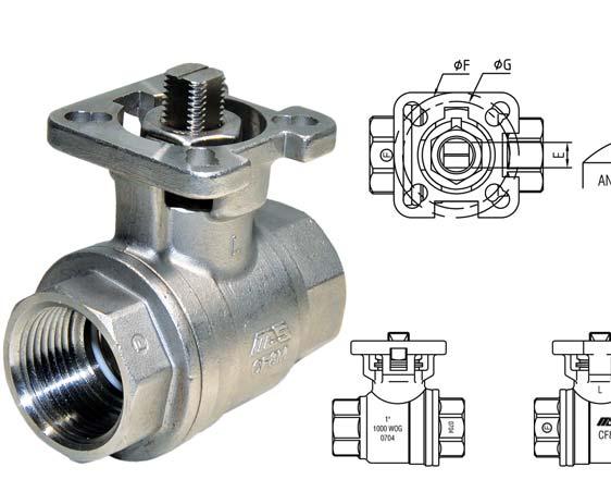 G2-ED G Series Investment Cast Stainless Steel Direct Mount Ball Valves 2.4 Full port NPT threads to ANSI B1.2.1 Two piece body ISO 5211 Direct Mounting Pad Adjustable Live-loaded Packing Anti-static