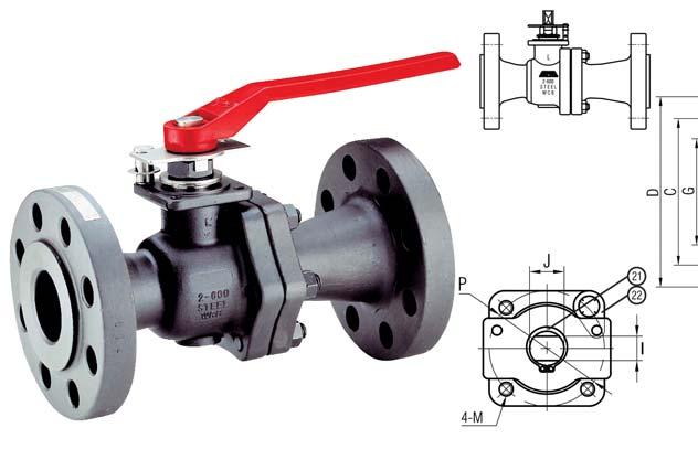 F-6-CS-R-SS-N F Series Flanged Carbon Steel Ball Valves 3.6 Reduced port, Two piece body ANSI B16.
