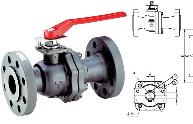 F-6-CS-F-SS-N F Series Flanged Carbon Steel Ball Valves 3.7 Full port, Two piece body ANSI B16.