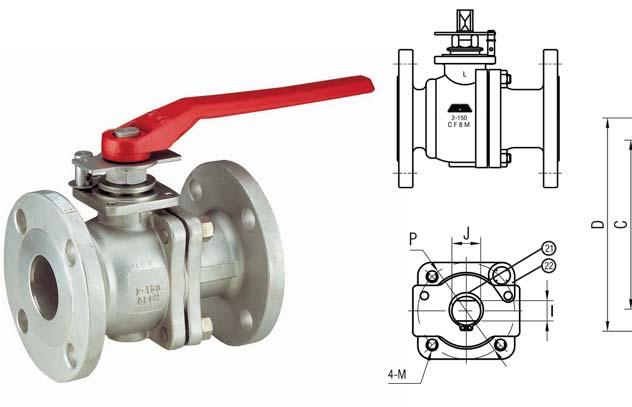F-15-SS-F-N F Series Flanged Stainless Steel Ball Valves 3.9 Full port, Two piece body ANSI B16.