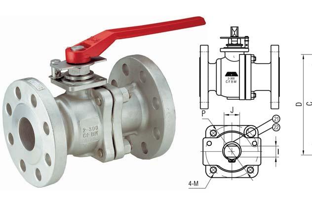 F-3-SS-F-N F Series Flanged Stainless Steel Ball Valves 3.11 Full port, Two piece body ANSI B16.