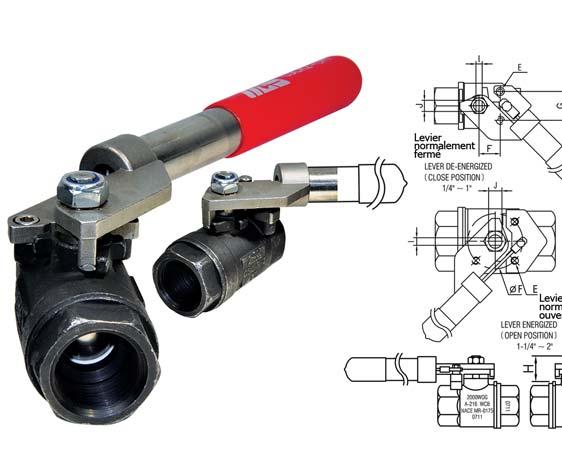 CSCR-2-DM C Series Carbon Steel, Deadman Spring Handle Ball Valves 4.3 Large port NPT ends to ANSI B1.2.1 Two piece body Adjustable packing gland Deadman handle Actuator mounting pad Complies with NACE MR-13 NACE MR-175/ISO 15156 2 P.
