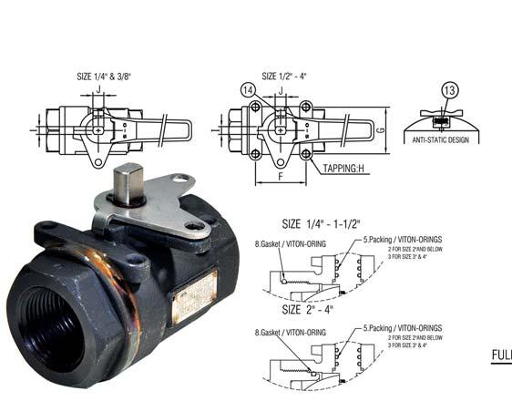 C Series Carbon Steel Ball Valves CSS-F-2/CSS-R-2 4.5 Full port NPT to ANSI B1.2.1 Full sealwelded 2 piece body Anti-static device Locking device Actuator mounting pad 3 PSI, W.O.G. 1/4 to 2 2 PSI, W.