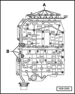Page 42 of 44 38-42 Wiring harness in transmission, removing and installing Removing - Removing valve body page 38-22.