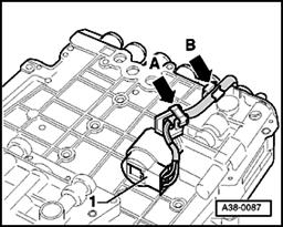 Page 43 of 44 38-43 Only for transmission with hydraulic control E18/2 - Turn valve body on its back side and loosen connector at Sensor for transmission RPM -1-.