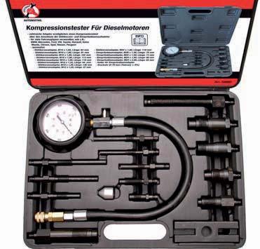 examination and assessment of engine condition - includes following test tools for many vehicles models: - 70 bar pressure gauge with 500 mm hose - adaptor pipe,