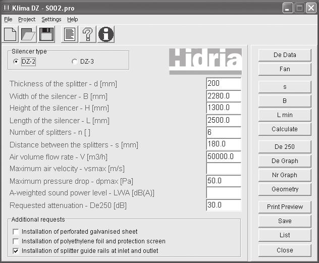 The Klima DZ computer program is a tool suitable for ventilation and air-conditioning system designers. The program outputs the technically optimised attenuator solution based on minimum input data.