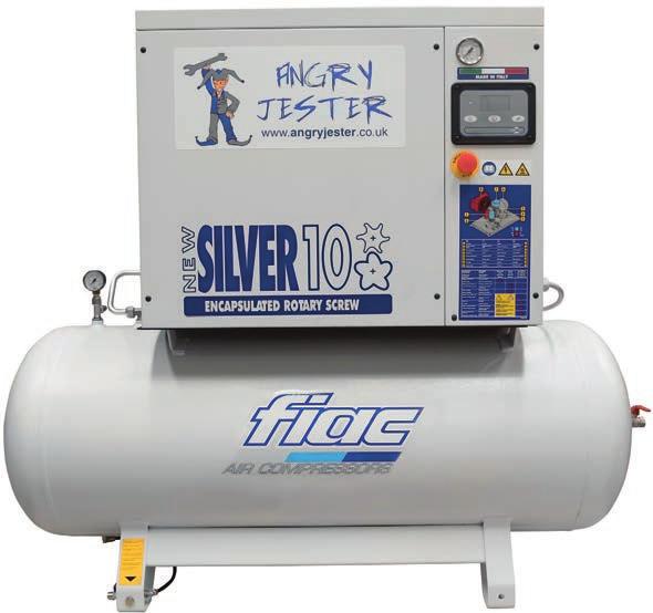 1 67 1625 x 630 x 1300 8260 Silver Screw Compressor 400V with Refrigerant Dryers High efficiency belt drive motors Features the Fiac Easy Control Unit to manage, monitor and optimise the duty cycle
