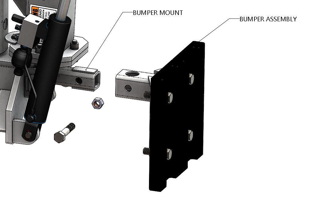 Step 6: Install and bolt on the bumper with the included 1 bolt as shown below. Note: One 1 ½ wrench or socket and one 1 7/16 wrench or socket required.