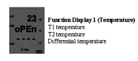 Function Display 1 (Temperature) T1 Temperature T2 Temperature Differential Temperature 1.