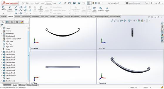 Four views of leaf spring 5mm Thickness Model Mesh Finite Element Analysis Finite element analysis (fea) is a computer-based numerical technique for calculating the strength and behavior of